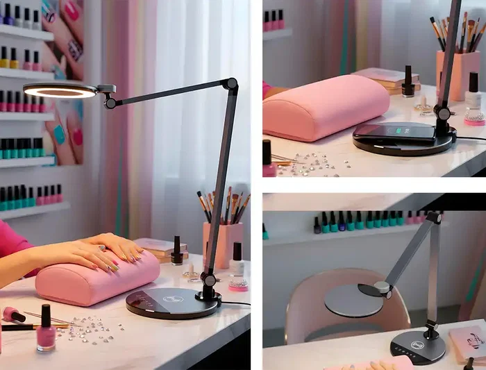 Q-connect Lámpara Escritorio LED 9W 600 LM Táctil 3 Niveles Blanca Cabeza Brazo Orientable Inalámbrica Negro