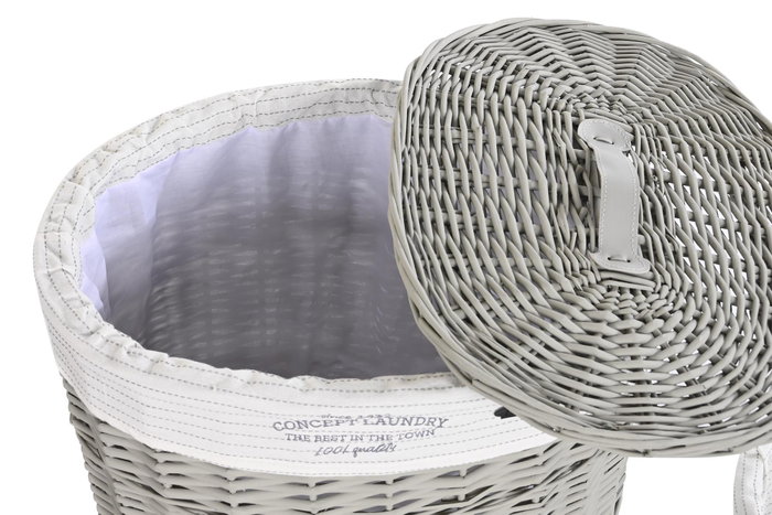 DKD Home Decor Set de 5 Cestas para la Ropa de Mimbre y Poliéster Gris y Blanco