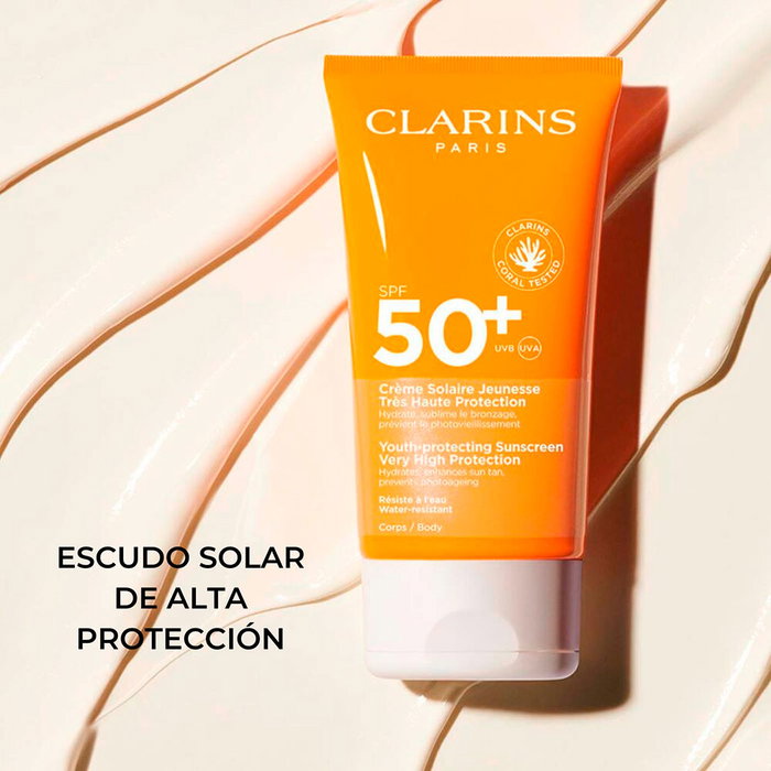 Clarins SOLAR Crema Corporal Protector Solar SPF50+ UVA/UVB Resistente al Agua 150 ml para Todo Tipo de Piel