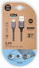Cable Tech-One-Tech Usb-Lightning Alto Rendimiento 2,4A Gris 2 M.