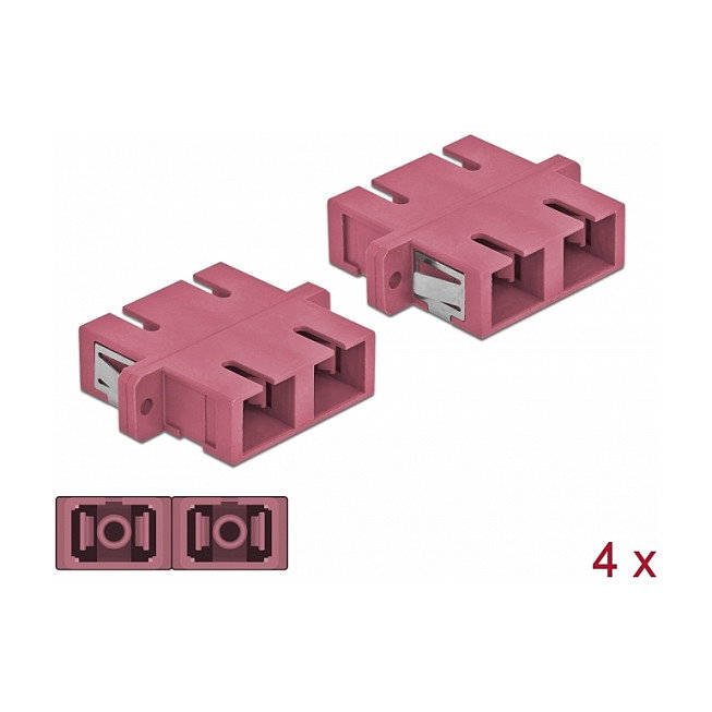 DeLOCK Acoplador de Fibra Óptica SC Duplex Hembra a Hembra Monomodo, 4 Piezas, Violeta DeLOCK Acoplador de Fibra Óptica SC Duplex Hembra a Hembra Monomodo, 4 Piezas, Violeta