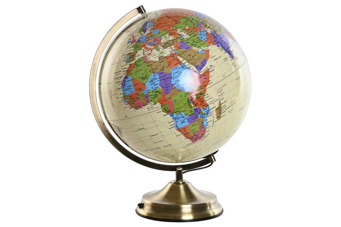 DKD Home Decor Globo Terráqueo de PVC con Luz Dorado
