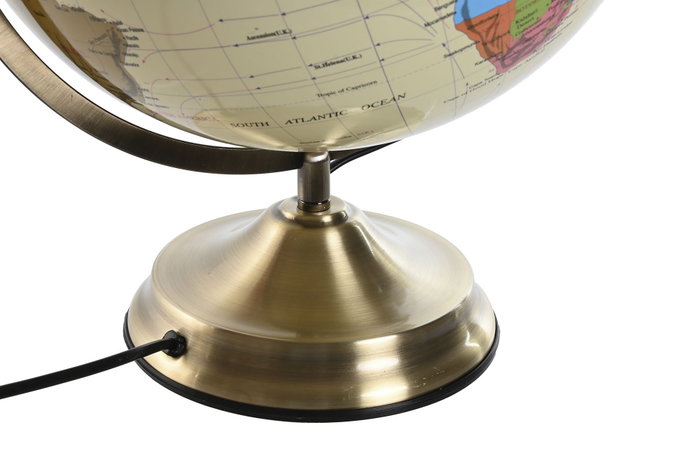 DKD Home Decor Globo Terráqueo de PVC con Luz Dorado