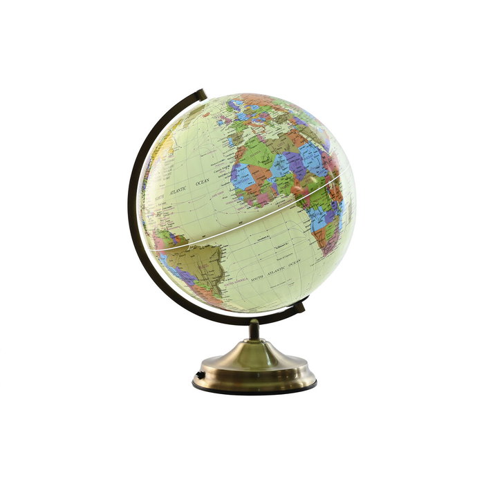 DKD Home Decor Globo Terráqueo de PVC con Luz Dorado