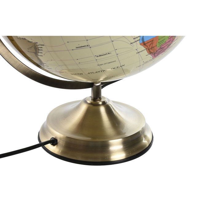DKD Home Decor Globo Terráqueo de PVC con Luz Dorado