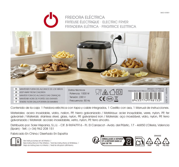 Basic Home Freidora Eléctrica con Cestillo 1000W 2.5L Basic Home Freidora Eléctrica con Cestillo 1000W 2.5L