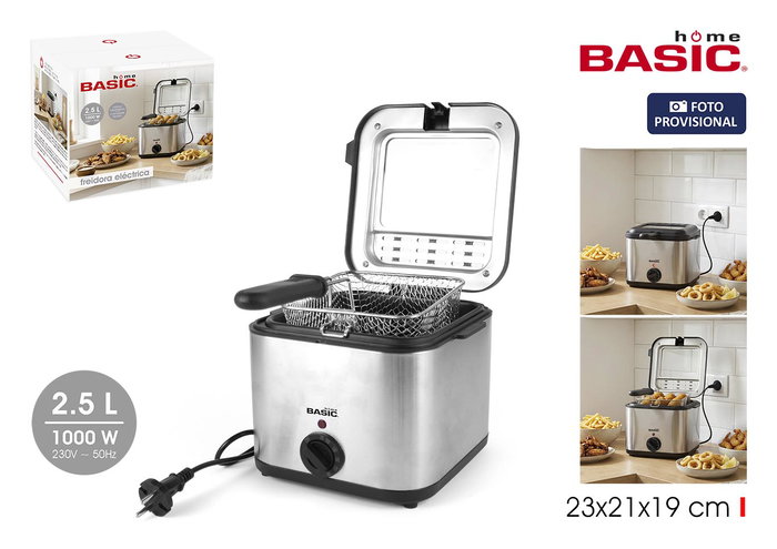 Basic Home Freidora Eléctrica con Cestillo 1000W 2.5L Basic Home Freidora Eléctrica con Cestillo 1000W 2.5L