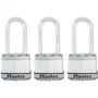 Master Lock M1EURTRILH Candado Alta Seguridad Exterior, Pack 3 (4 Llaves), Acero Laminado 45mm, Arco Octagonal 51mm Boro Tough-Cut