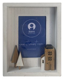 DKD Home Decor Marco de Fotos Casitas de Madera y Cristal, Pack de 2