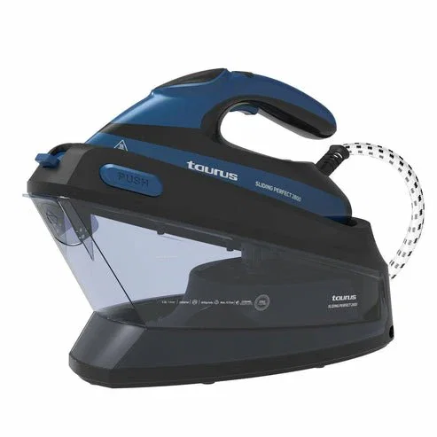 Taurus Sliding Perfect 2800 Centro de Planchado 2800W con Suela de Cerámica, Negro/Azul, Vapor 400g/min, Planchado Vertical, 1.5L, 5.5 Bar