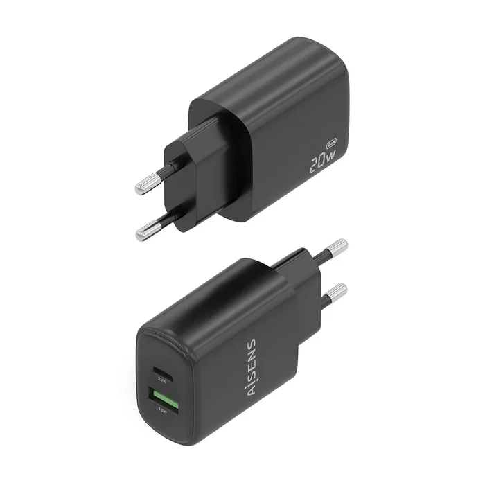 AISENS Cargador GaN 20W con USB-C PD3.0 y USB-A QC3.0, Negro AISENS Cargador GaN 20W con USB-C PD3.0 y USB-A QC3.0, Negro