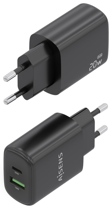 Aisens Cargador GaN 20W con USB-C PD 3.0 y USB-A QC 3.0 - Negro Aisens Cargador GaN 20W con USB-C PD 3.0 y USB-A QC 3.0 - Negro