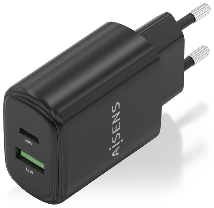 Aisens Cargador GaN 20W con USB-C PD 3.0 y USB-A QC 3.0 - Negro Aisens Cargador GaN 20W con USB-C PD 3.0 y USB-A QC 3.0 - Negro