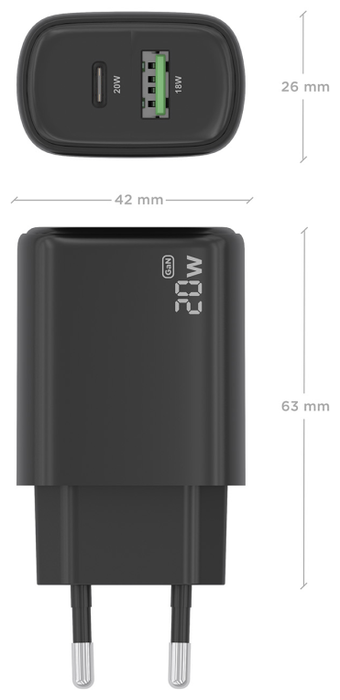 Aisens Cargador GaN 20W con USB-C PD 3.0 y USB-A QC 3.0 - Negro Aisens Cargador GaN 20W con USB-C PD 3.0 y USB-A QC 3.0 - Negro
