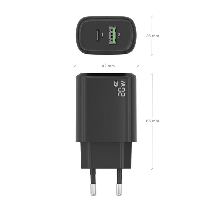 Aisens Cargador GaN 20W con USB-C PD 3.0 y USB-A QC 3.0 - Negro Aisens Cargador GaN 20W con USB-C PD 3.0 y USB-A QC 3.0 - Negro