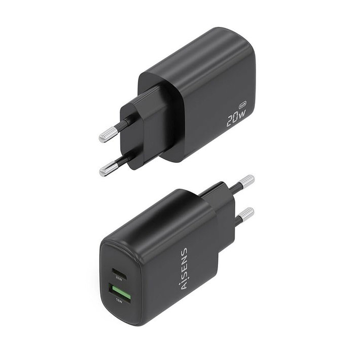 Aisens Cargador GaN 20W con USB-C PD 3.0 y USB-A QC 3.0 - Negro Aisens Cargador GaN 20W con USB-C PD 3.0 y USB-A QC 3.0 - Negro