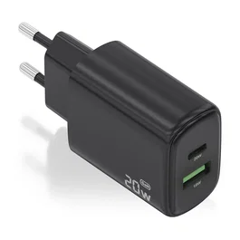 Aisens Cargador GaN 20W con USB-C PD 3.0 y USB-A QC 3.0 - Negro
