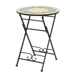 Outdoor Living By Decoris Mesa Atenas Plegable de Acero para Exterior e Interior con Diseño de Mosaico de Olivas, Negro, Ø58 x 75 cm