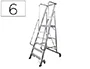 KTL Escalera móvil aluminio plataforma y guardacuerpos plegable 6 peldaños serie 2XL-S, soporta 150 kg, altura hasta plataforma 140 cm