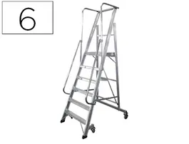 KTL Escalera móvil aluminio plataforma y guardacuerpos plegable 6 peldaños serie 2XL-S, soporta 150 kg, altura hasta plataforma 140 cm