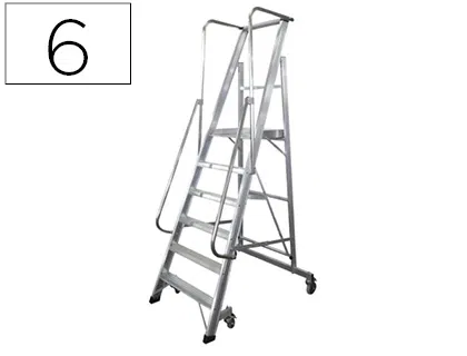 KTL Escalera móvil aluminio plataforma y guardacuerpos plegable 6 peldaños serie 2XL-S, soporta 150 kg, altura hasta plataforma 140 cm