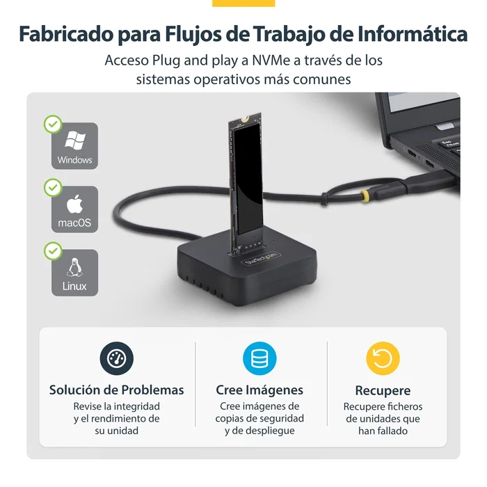 StarTech.com 1USB3-NVME-DOCK Dock adaptador USB-C/USB-A a M.2 NVMe Negro