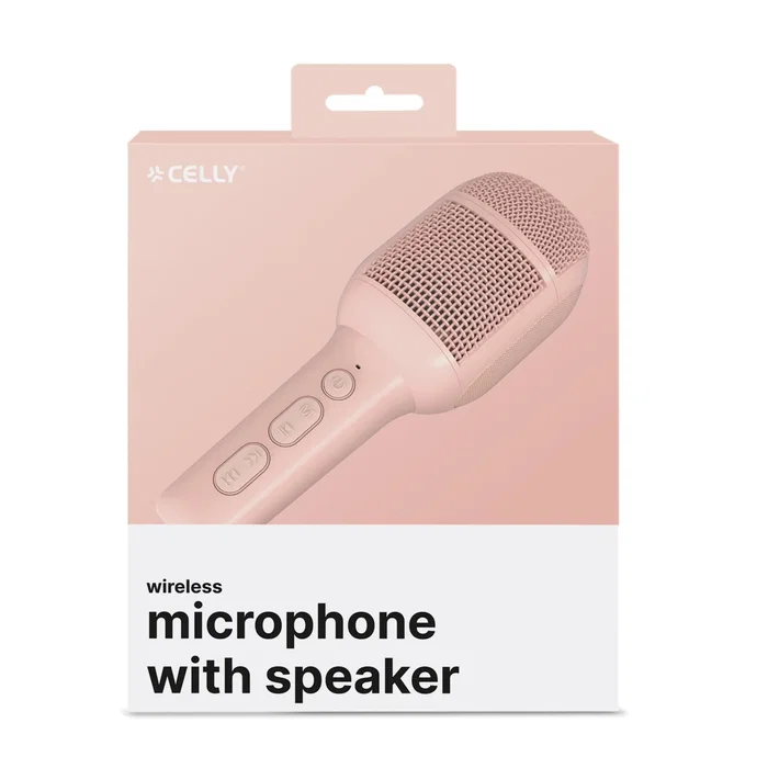 Celly KIDSFESTIVAL2PK - Micrófono para Karaoke Inalámbrico con Altavoz Integrado, Rosa, Conexión 3.5mm/USB/TF, Batería Recargable, Control de Música