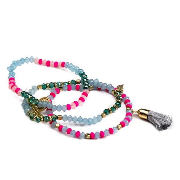 Inca Pulsera triple de bolitas de colores con abalorios para niños
