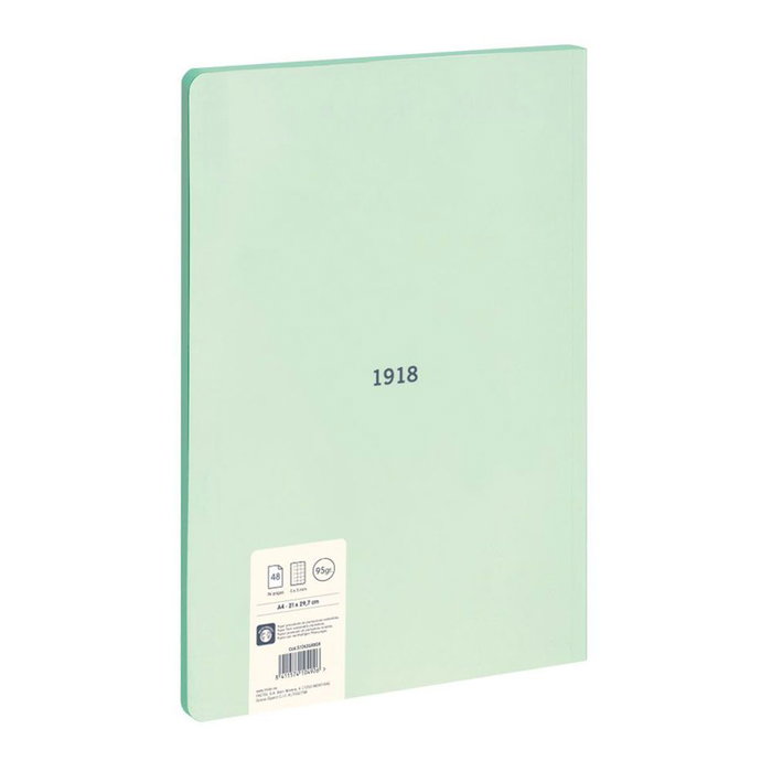 Milán Cuaderno Colección 430 since 1918 A4 Encolado Verde Tapa Flexible 48 Hojas Cuadriculadas 5x5mm Papel 95gr Microperforado Made in Spain