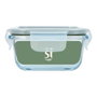 San Ignacio Fiambrera Experto Cuadrada 320 ml de Vidrio Borosilicato Apto Horno Microondas Congelador Lavavajillas Hermética con Válvula Tapa Verde 12 x 12 x 9 cm