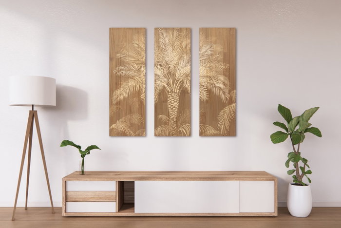 DKD Home Decor Set de 3 Cuadros Grabados de Palmera en Pino