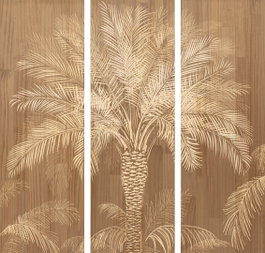 DKD Home Decor Set de 3 Cuadros Grabados de Palmera en Pino