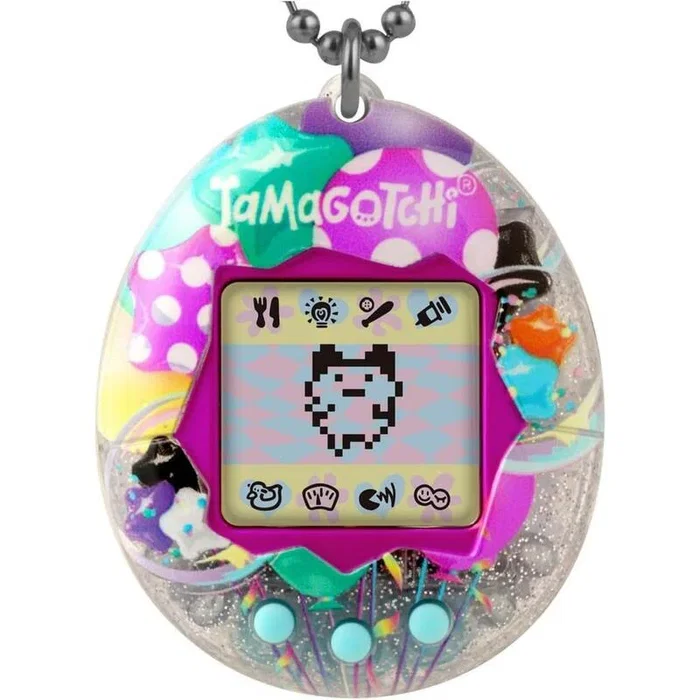 Bandai Tamagotchi Original - Mascota Virtual Pretty Party con Cadena y Batería Incluida, Juego Electrónico Portátil