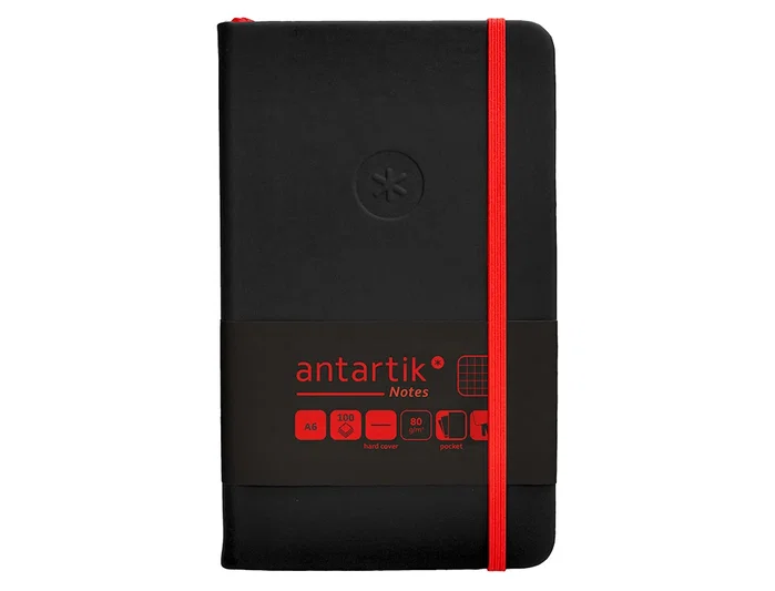 Antartik Cuaderno A6 Tapa Dura Hojas Cuadriculadas Negro y Rojo 100 Hojas 80 gr FSC