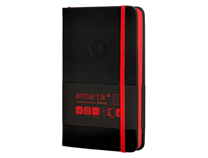 Antartik Cuaderno A6 Tapa Dura Hojas Cuadriculadas Negro y Rojo 100 Hojas 80 gr FSC
