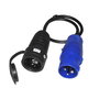 Edm Adaptador Clavija Cetac 2p+t a Base Schuko 16A 230V~ IP44 Azul y Negro con Cable 0.5m