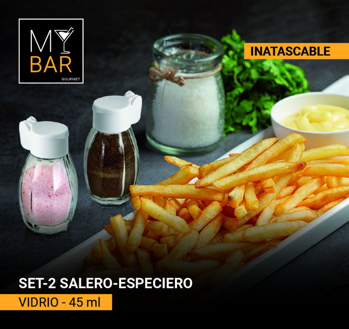 Inde Set 2 Saleros Vidrio Tapa Inatascable 45ml (24 Cajas)
