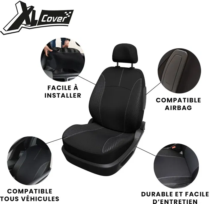 XLCOVER Funda para Asiento de Coche Universal Negra Compatible con Airbag 3 Piezas