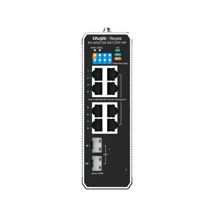 Ruijie Networks RG-NIS2100-8GT2SFP-HP Switch Industrial Gestionado L2 con PoE