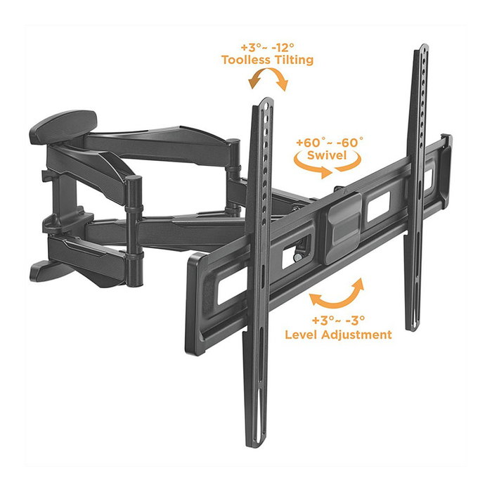 VALUE 17.99.1211 Soporte TV Pared Giratorio Inclinable 37 a 80 Pulgadas hasta 45 Kg Negro para VESA 200x200-400x400 mm