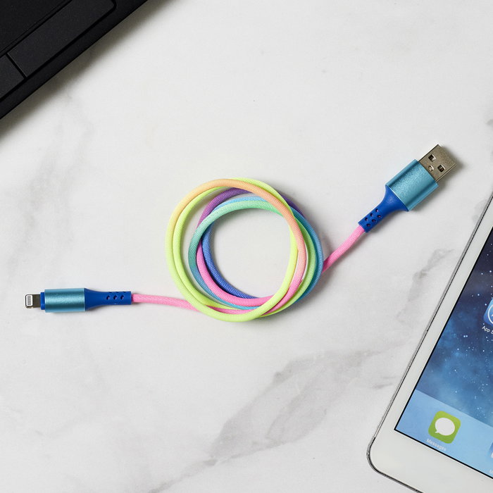 Be Mix Cable Iphone Autorizado USB 1 metro, Compatible con iPhone, iPod, iPad, Diseño Arcoíris, Cable con Funda de Tela Trenzada Be Mix Cable Iphone Autorizado USB 1 metro, Compatible con iPhone, iPod, iPad, Diseño Arcoíris, Cable con Funda de Tela Trenzada