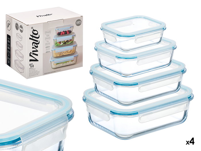 Vivalto Set de 4 Fiambreras Rectangulares de Borosilicato Vivalto Set de 4 Fiambreras Rectangulares de Borosilicato