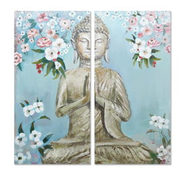 DKD Home Decor Set de 2 Lienzos Buda Pintado a Mano 140x140 cm