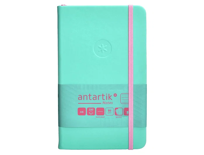 Antartik Cuaderno A6 Tapa Dura Hojas Rayas Rosa y Turquesa 100 Hojas 80gr FSC Gomilla