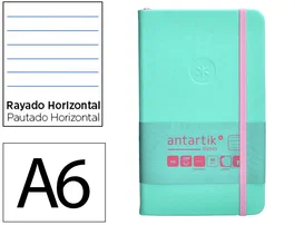 Antartik Cuaderno A6 Tapa Dura Hojas Rayas Rosa y Turquesa 100 Hojas 80gr FSC Gomilla