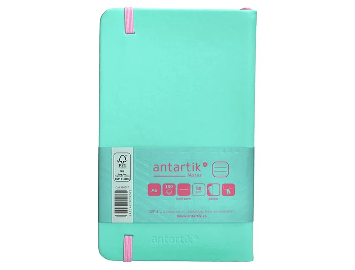 Antartik Cuaderno A6 Tapa Dura Hojas Rayas Rosa y Turquesa 100 Hojas 80gr FSC Gomilla