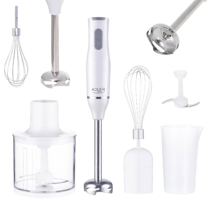 ADLER Batidora de mano 800W con accesorios: picadora, levantaclaras y vaso medidor