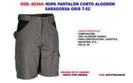FINSTOCK Pantalón Corto Saragossa Algodón Gris T-52