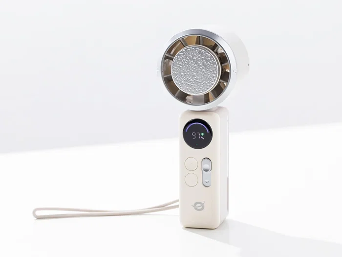 Conceptronic AERIVA03C Ventilador de mano con placa de enfriamiento y pantalla digital, Crema