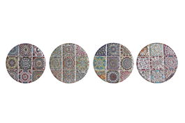 DKD Home Decor Posavasos Indio Multicolor Dorado Dolomite Corcho Set de 4 10.8 x 0.7 x 10.8 cm